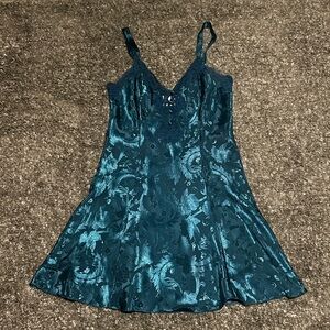 VINTAGE Teal Lace Slip Dress